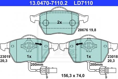 Комплект тормозных колодок, дисковый тормоз ATE 13047071102 (фото 1)