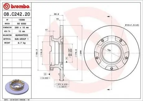 Тормозной диск 08.C242.20 BREMBO 08C24220