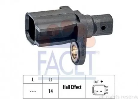 Датчик ABS VW CADDY III 04- задній Л/Пр 21.0017 FACET 210017