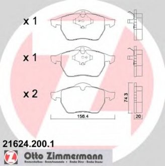 Комплект гальмівних колодок, дискове гальмо ZIMMERMANN 216242001 (фото 1)