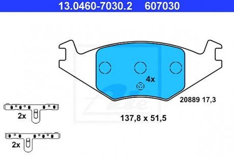 Комплект тормозных колодок, дисковый тормоз ATE 13046070302