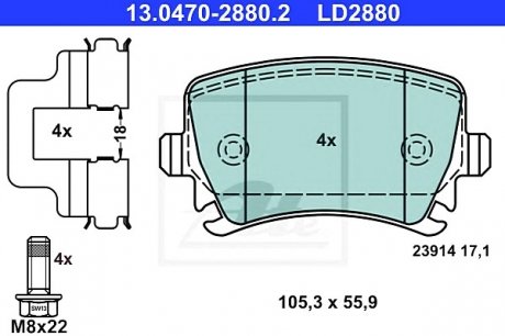 Комплект тормозных колодок, дисковый тормоз ATE 13047028802 (фото 1)