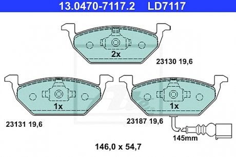 Комплект тормозных колодок, дисковый тормоз ATE 13047071172