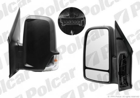 Зеркало внешнее правая сторона управление электр. черная крышка обогреваемое стекло выпуклое стекло Polcar 5065524M (фото 1)