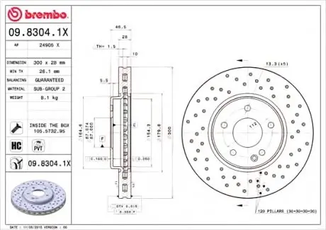 Тормозные диски 09.8304.1X BREMBO 0983041X