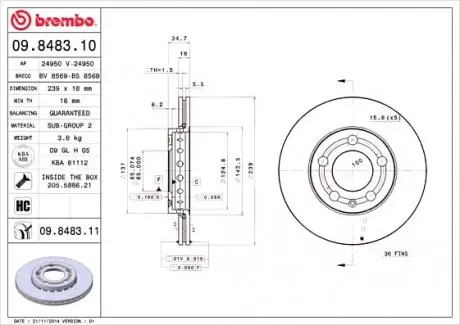 Гальмівний диск 09.8483.11 BREMBO 09848311