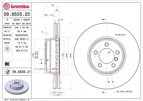 Тормозной диск BREMBO 09855521