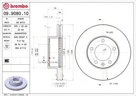 Гальмівний диск BREMBO 09908010 (фото 1)