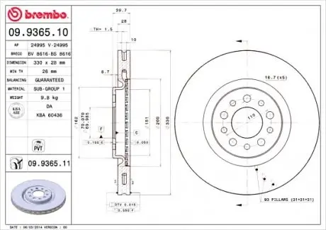 Тормозной диск BREMBO 09936511
