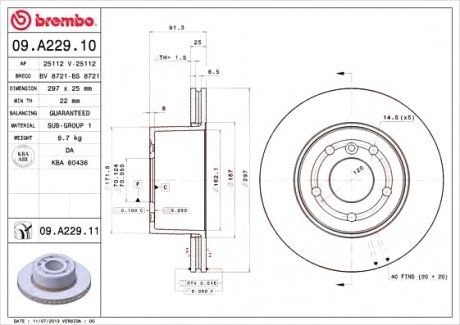 Гальмівний диск BREMBO 09A22911 (фото 1)