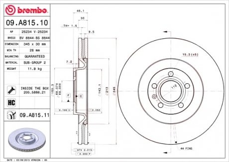 Гальмівний диск BREMBO 09A81511 (фото 1)
