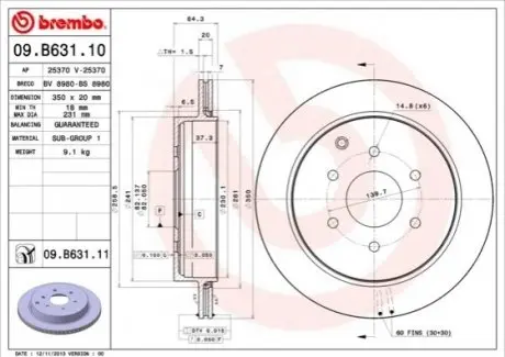 Гальмівний диск 09.B631.11 BREMBO 09B63111