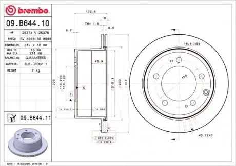 Гальмівний диск 09.B644.11 BREMBO 09B64411