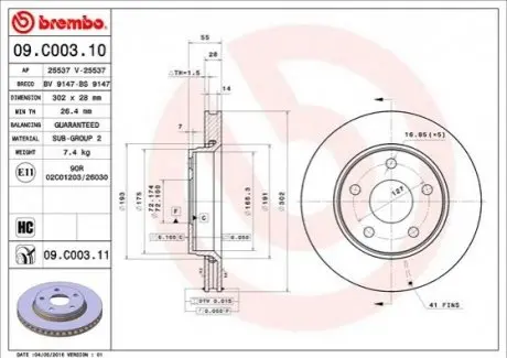 Гальмівний диск 09.C003.11 BREMBO 09C00311