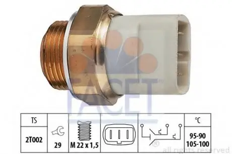 Датчик вмикання вентилятора Vito OM601 (на радіаторі) (3конт.) 7.5697 FACET 75697