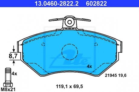 Комплект тормозных колодок, дисковый тормоз ATE 13046028222 (фото 1)