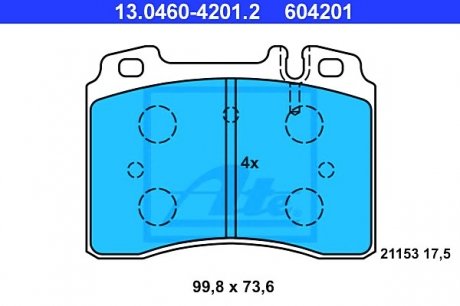 Комплект тормозных колодок, дисковый тормоз ATE 13046042012