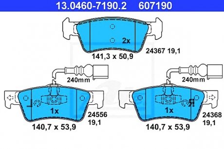 Комплект тормозных колодок, дисковый тормоз ATE 13046071902