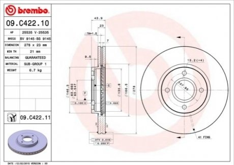 Гальмівний диск 09.C422.11 BREMBO 09C42211 (фото 1)