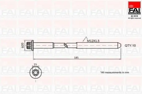 Болти головки блоку (комплект) Elantra 2.0 CRDi 01-06/Santa Fe 2.0/2.2 CRDi 01-13/Tucson 2.0 CRDi 04 FAI B2129