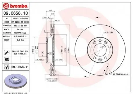 Тормозной диск 09.C658.11 BREMBO 09C65811