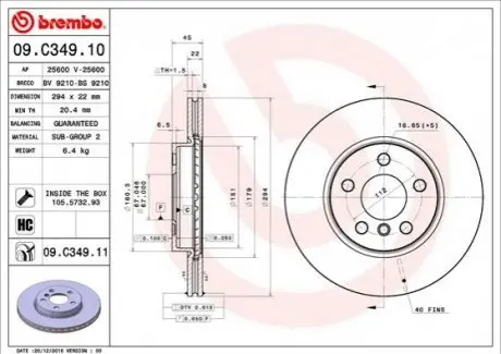 Тормозной диск 09.C349.11 BREMBO 09C34911