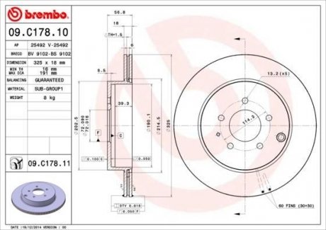 Тормозной диск 09.C178.11 BREMBO 09C17811 (фото 1)