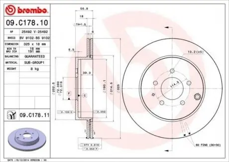 Гальмівний диск 09.C178.11 BREMBO 09C17811