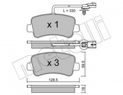 Комплект тормозных колодок, дисковый тормоз Metelli 2208990
