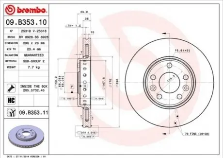 Гальмівний диск 09.B353.11 BREMBO 09B35311