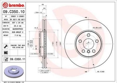 Тормозной диск 09.C350.11 BREMBO 09C35011 (фото 1)