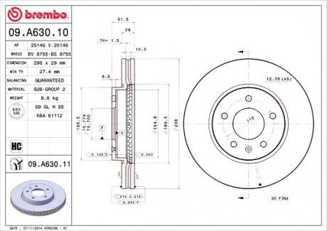 Тормозной диск 09.A630.10 BREMBO 09A63010 (фото 1)