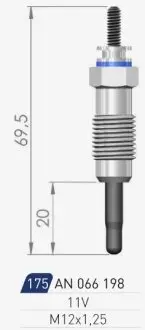FIAT Свеча накала Duraterm 11V Ducato,Iveco Daily II,Opel Arena,Movano,Renault Master I,II,Trafic 2.5D 89- A-N PARTS 066198