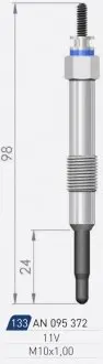 FIAT Свеча накала Duraterm 11V Bravo,Marea,Alfa Romeo 156 1.9/2.4JTD 97-,Mitsubishi L300 2.5TD 91- A-N PARTS 095372