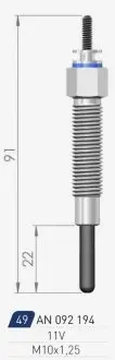 NISSAN Свеча накала Duraterm 11V Patrol GR I,Pick Up,Urvan,Hyundai Galloper 2.5/2.7TD 88- A-N PARTS 092194