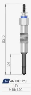 FIAT Свеча накала Duraterm 11V Croma 1,9TD -96, Ducato 2,8 98-02 IVECO 2,8 CITROEN 2,8 A-N PARTS 083170