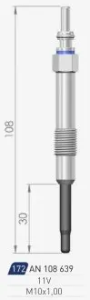 Свічка розжарювання FIAT (подвійна спіраль) 11V L=108mm 19 A-N PARTS 108639