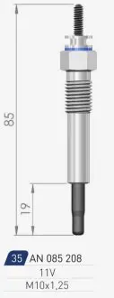 OPEL Свеча накала Duraterm 12 V OPEL 1,5/1,7/3,1d ISUZU 1,5d 88-93 A-N PARTS 085208