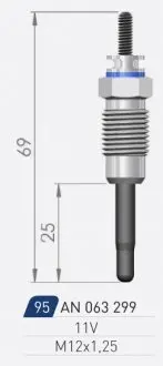 RENAULT Свеча накала Duraterm 11V 1,9D: Megane,Clio 96- A-N PARTS 063299 (фото 1)