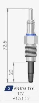 VW Свеча накала Duraterm 12V AudiSeatSkodaVW 1,9DVOLVO A-N PARTS 076199