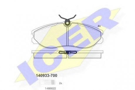 Комплект тормозных колодок, дисковый тормоз ICER 140933-700 (фото 1)