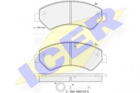 Комплект тормозных колодок, дисковый тормоз ICER 141836-203 (фото 1)
