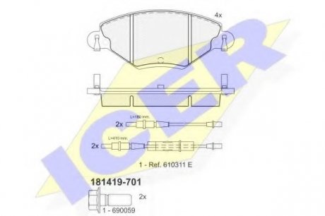 Комплект тормозных колодок, дисковый тормоз ICER 181419-701
