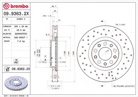 Тормозной диск BREMBO 09.9363.2X (фото 1)