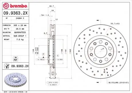 Тормозной диск BREMBO 09.9363.2X
