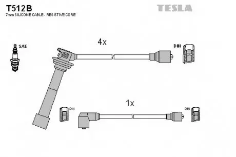 Комплект проводов зажигания TESLA T512B