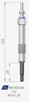 Свічка розжарення (подвійна спіраль) 11V L=102.5mm на FIAT A-N PARTS 103 436