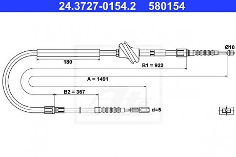 Трос, стояночная тормозная система ATE 24.3727-0154.2 (фото 1)