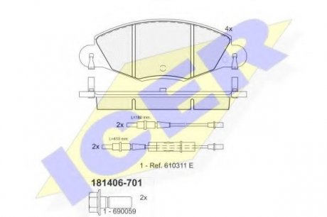 Комплект гальмівних колодок (дискових) ICER 181406-701