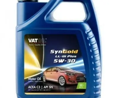 Масло моторное SynGold LL-III Plus 5W30 / 5л. / (ACEA C3-12, API SN, VW 504.00/507.00) VATOIL 50642